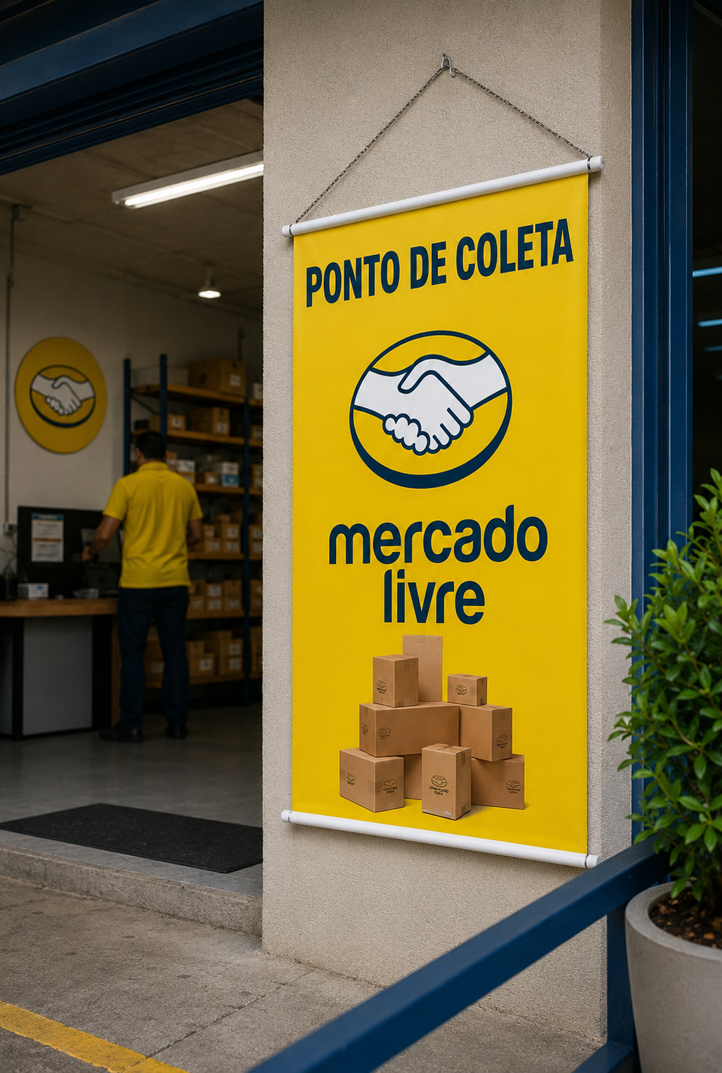 Banner Ponto de Coleta na fachada da loja credenciada